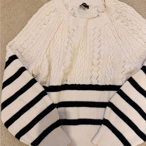 Express Cream and Black Striped Cable Knit Sweater